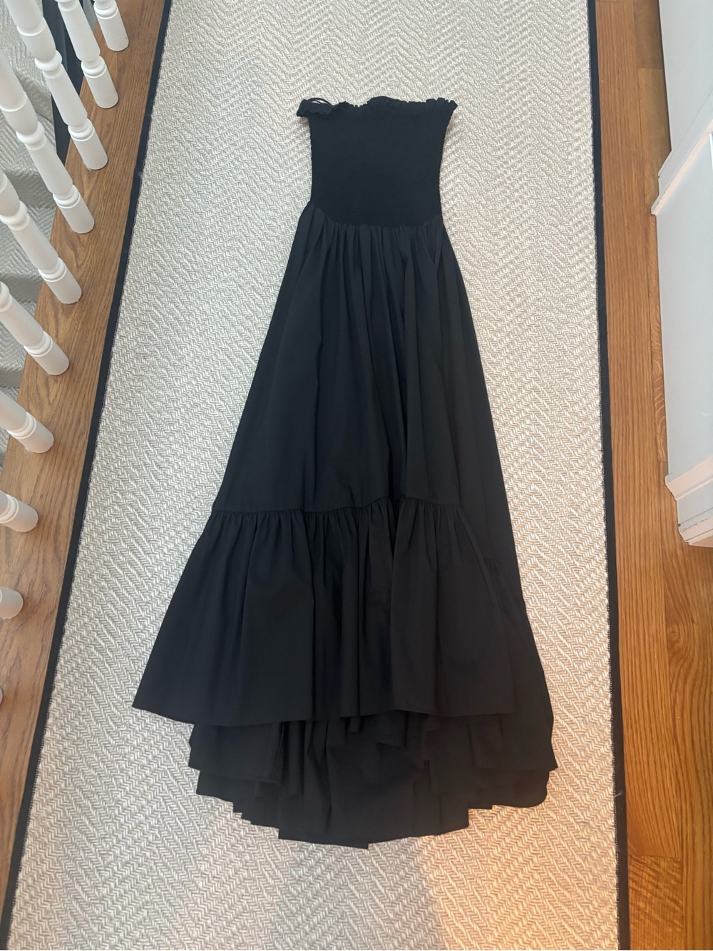 Caroline Constas Black Strapless Tiered High-Low Maxi Dress ruched top S small